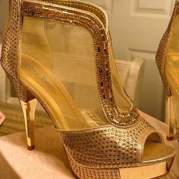 Gold Rhinestone Studded Heels - Picture 2 of 4